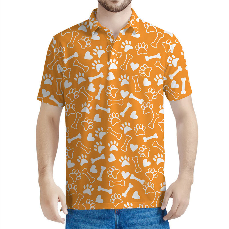 Cute Dog Cat Paws Graphic Polo Shirt Men Kids Cartoon 3d Printed T-shirt Tops Summer Short Sleeves Casual Button Tee Shirts