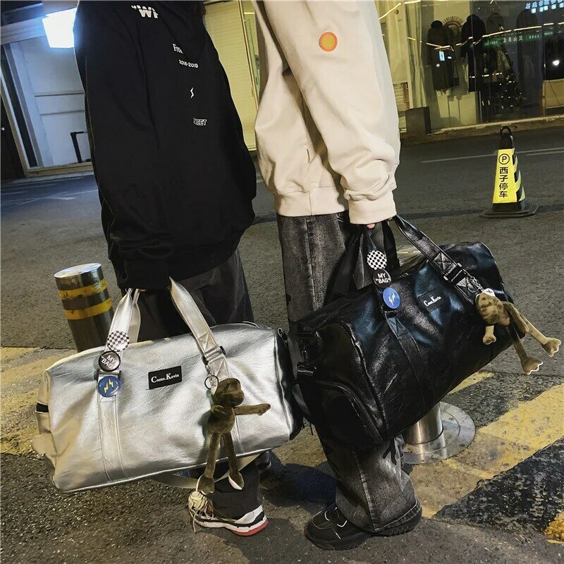 Bolsa de viagem em couro PU de grande capacidade para homens e mulheres, bagagem de mão, bolsa de ombro portátil, moda masculina