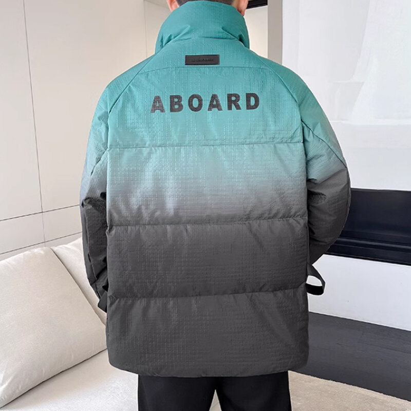Fashion mantel longgar gradien pria, pakaian parka luar ruangan tebal, jaket Puffer hangat untuk musim dingin 2023
