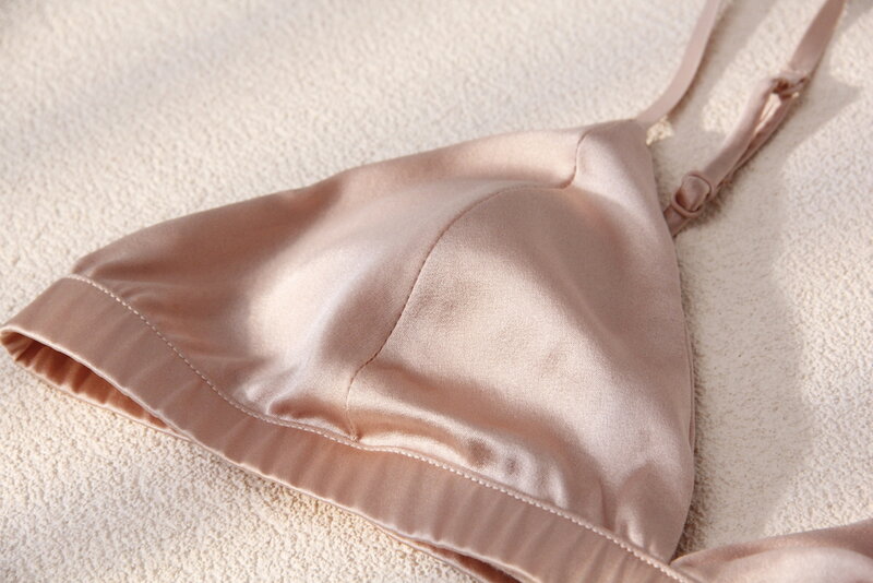 Women Silk Bra Pure Mulberry Silk Satin French Style Non-Wire Detachable Pad Breathable Anti-allergy Factory Wholesale