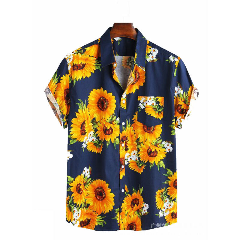 Verão 2022 impressão digital camisa dos homens hawaii casual manga curta lapela camisa respirável roupas de rua