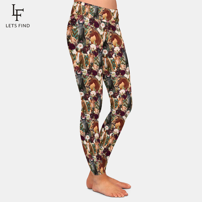 LETSFIND – pantalon Gitl souple de haute qualité pour femme, legging extensible, moulant, Sexy, longueur cheville, motif floral 3D, motif cheval, impression numérique