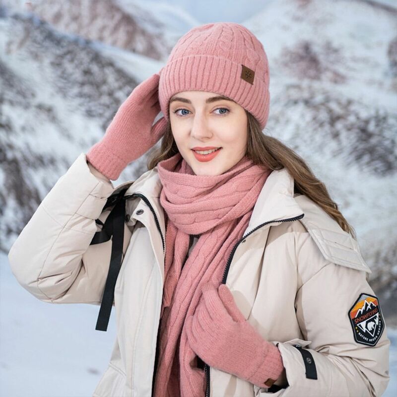 3 in 1 Mütze Hut Schal Handschuhe Set Mode lässig warme Touchscreen-Handschuhe weiche Winter mütze für kaltes Wetter
