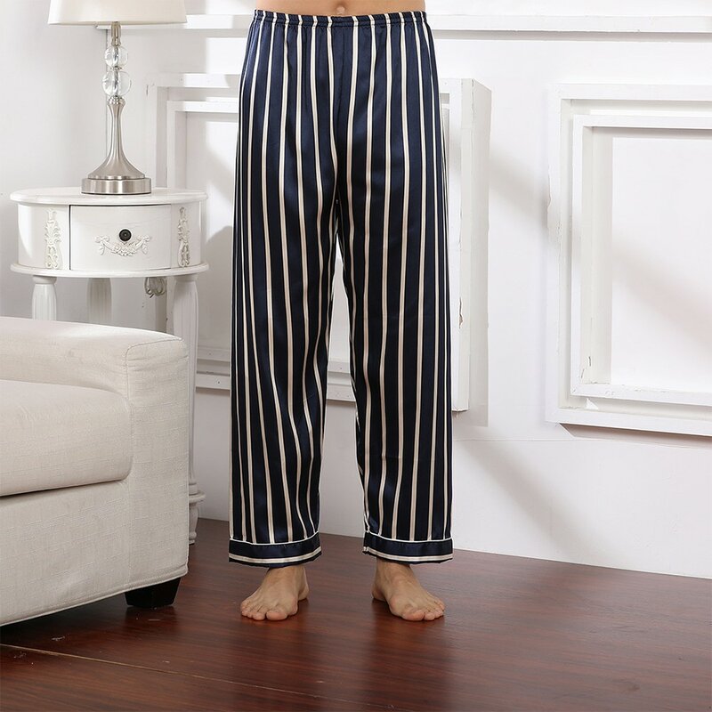 Pantaloni da pigiama in raso di seta da uomo pantaloni da Yoga dritti stampati a righe a traliccio pantaloni da casa senza cuciture per le vacanze casuali di moda