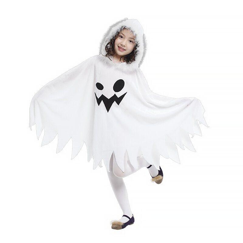 White Ghost Cape， Funny Cosplay Clothes Bat Cape Set Tassel ，Pullover Sleeveless Cloak