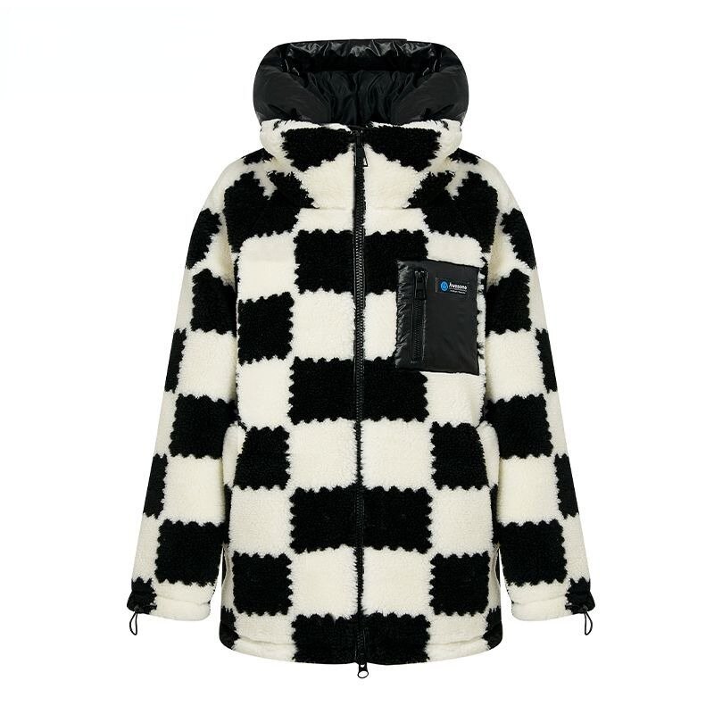 여성용 화이트 덕 다운 재킷 겨울 코트, 여성 체커보드, 따뜻한 파카, 두꺼운 짧은 외투, 패션 후드 오버코트