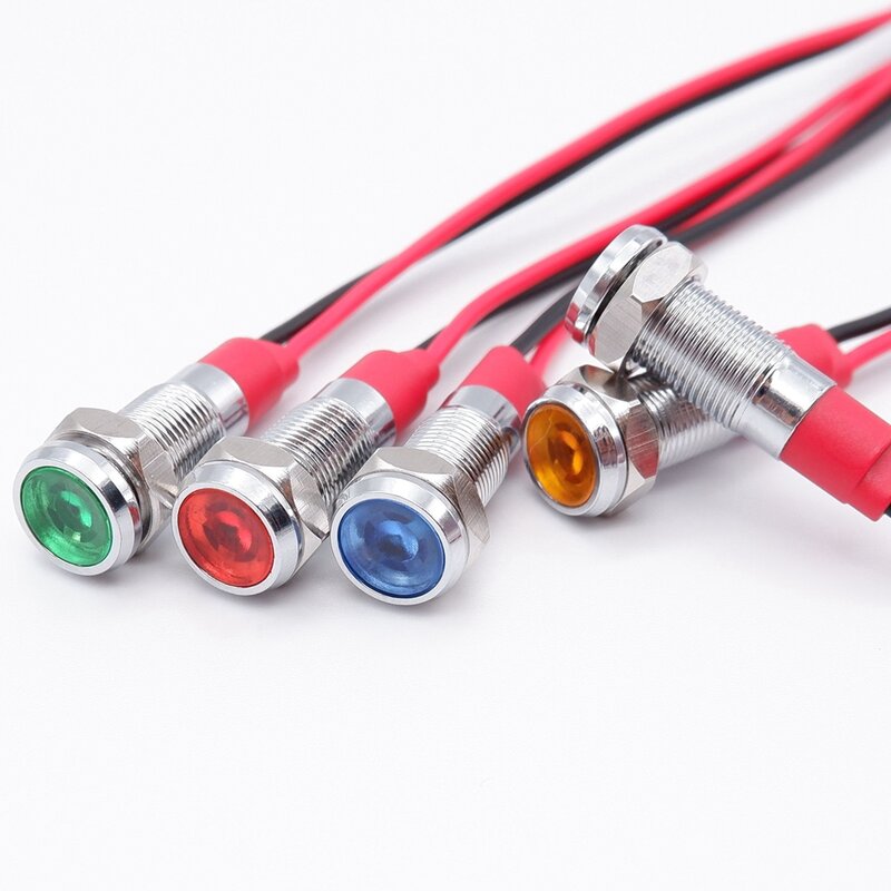 Металлический индикатор, 6 мм, светодиодная сигнальная лампа, вспомогательные провода, переключатель 3 В, 5 В, 12 В, 24 В, 220 В, красный, оранжевый, синий, зеленый, белый с проводом
