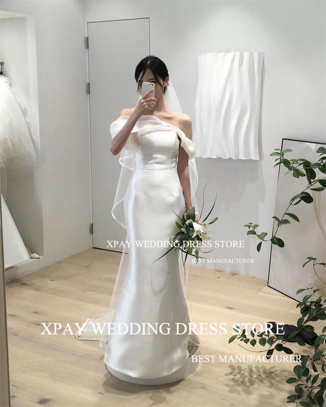 XPAY 오프 숄더 인어 웨딩 드레스, 오간자 프릴, 우아한 한국 신부 가운, 코르셋, 백리스, 맞춤 제작 신부 가운