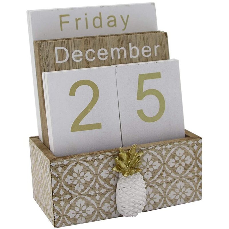 Calendario de bloques de escritorio abatible de madera, tablón perpetuo, exhibición de calendario de mesa, decoración del hogar/oficina, 11,5x6,5x14,5 cm