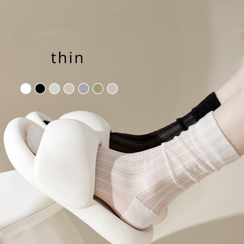 Calcetines finos de verano para mujer, medias largas jk en blanco y negro, calcetines de tubo medio japoneses, medias ultrafinas que absorben el sudor