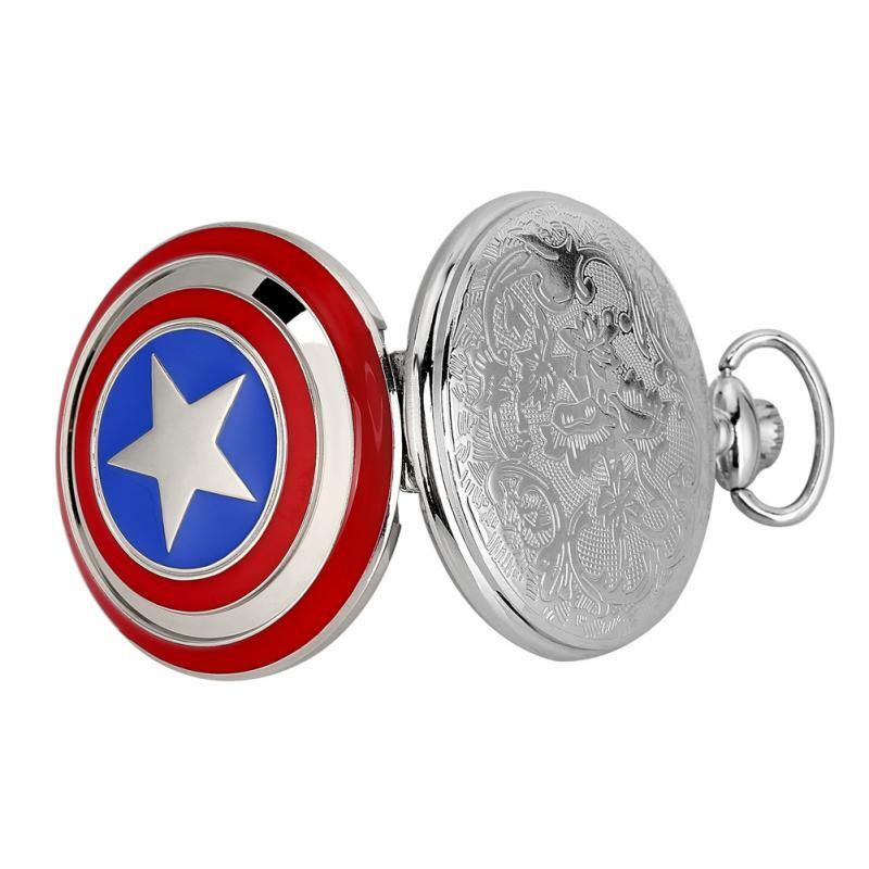 Marvel-reloj de bolsillo de cuarzo con escudo de Capitán América, reloj de Anime azul, números romanos, película, Cosplay, regalos