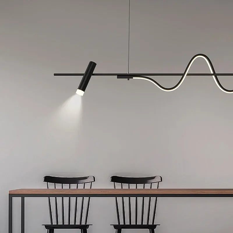 Modern Minimalist Chandelier Black /white 120cm With Spotlights One Line Restaurant Dining Table Bar Counter Pendant Light