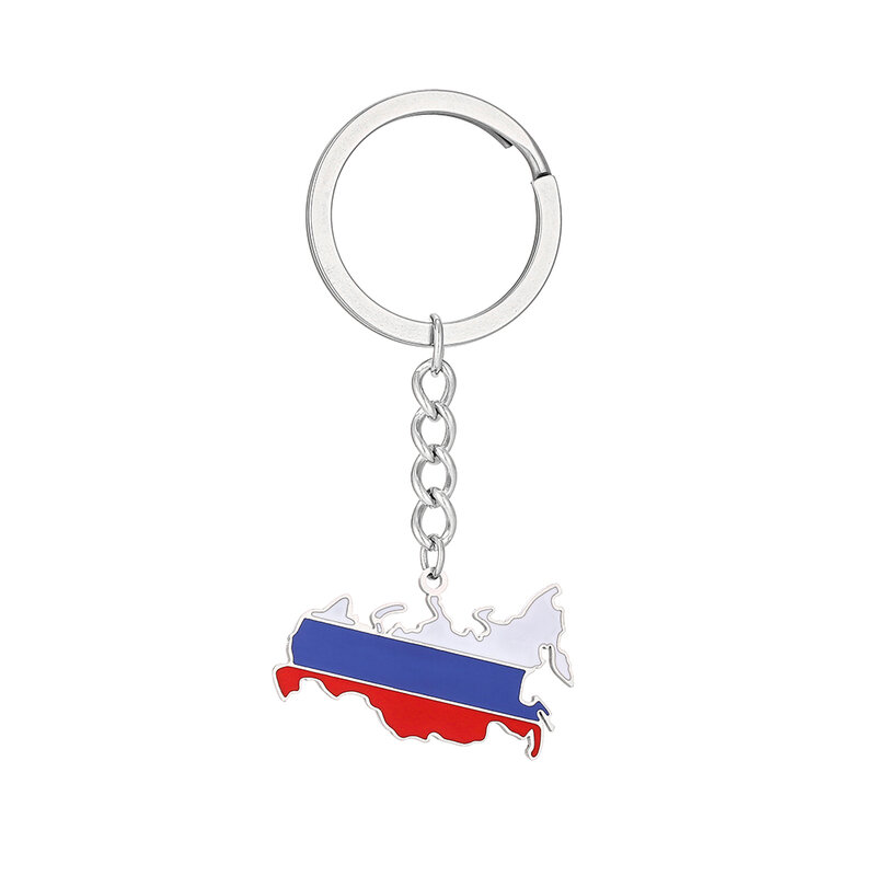 Fashion Russian Federation Russia Map Flag Key Chain Stainless Steel Men Women Maps Key Ring Jewelry Gift