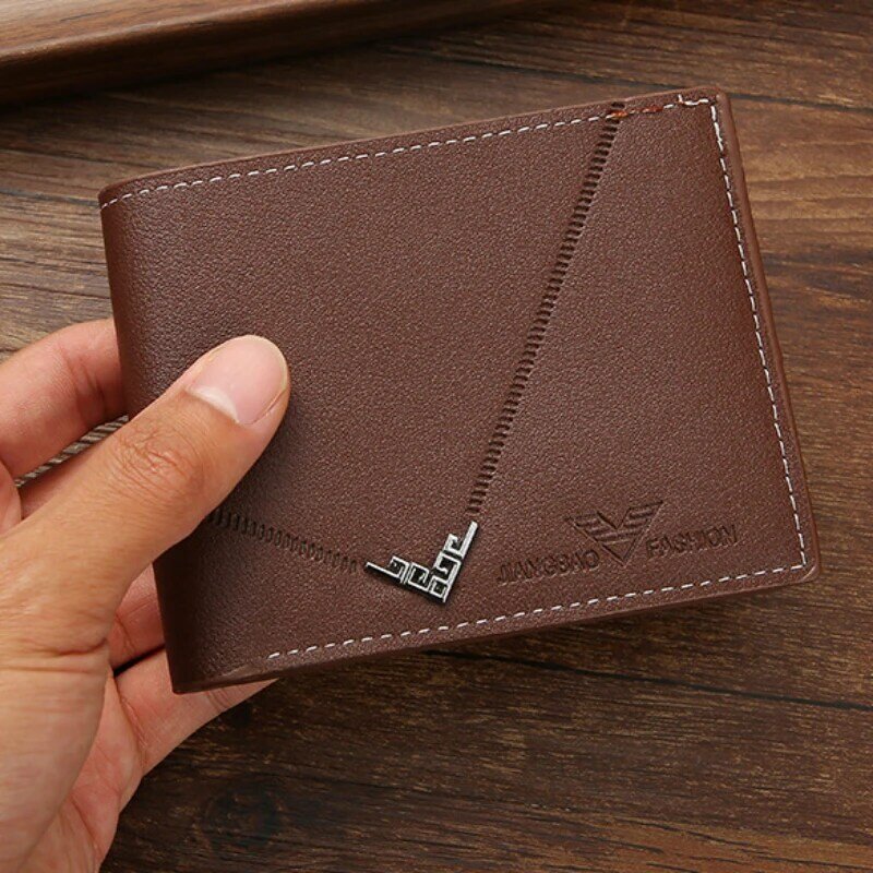 Nowy męski portfel na monety ze skóry PU Luksusowa marka Projektant Slim Krótka minimalistyczna portmonetka Męski cienki portfel składany na trzy części dla mężczyzn
