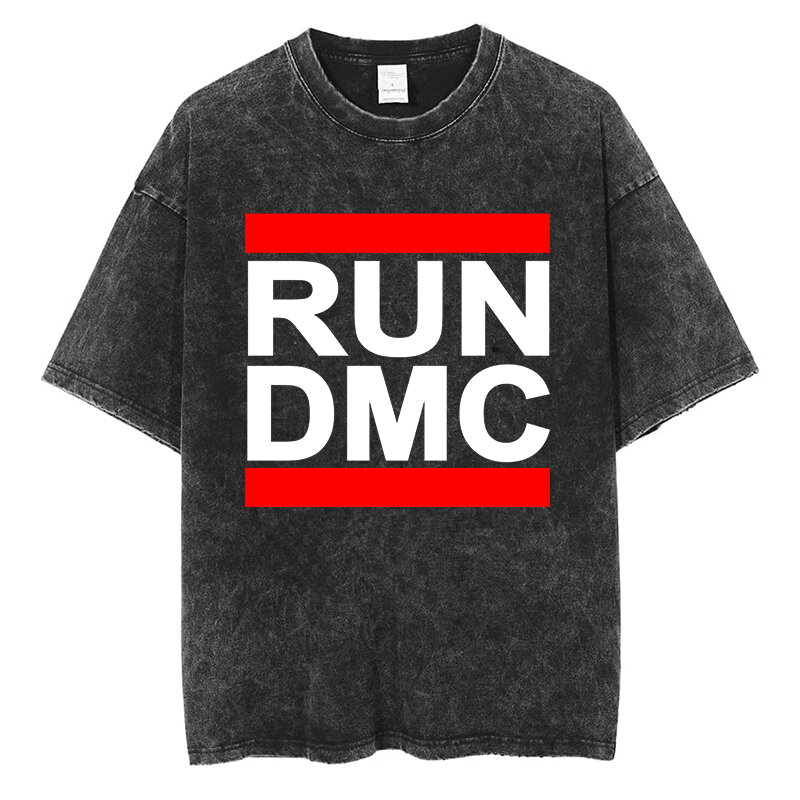 Kaus grafis kartun Run Dmc kaus lengan pendek kebesaran katun Vintage berkualitas atasan Hip Hop Rap Pria Wanita