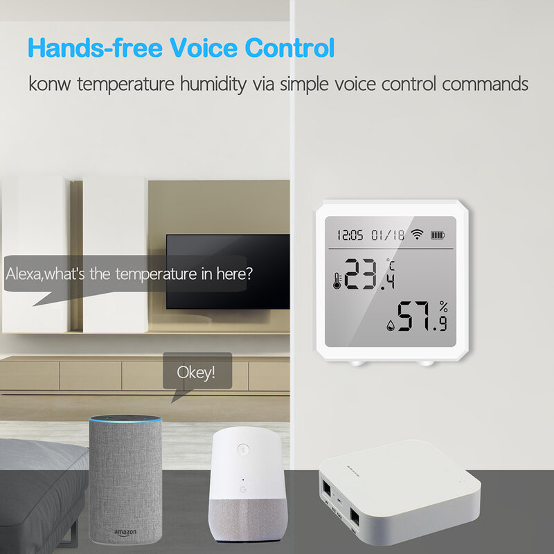 Датчик температуры и влажности с Wi-Fi, умный гигрометр с ЖК-дисплеем и поддержкой Alexa и Google Assistant