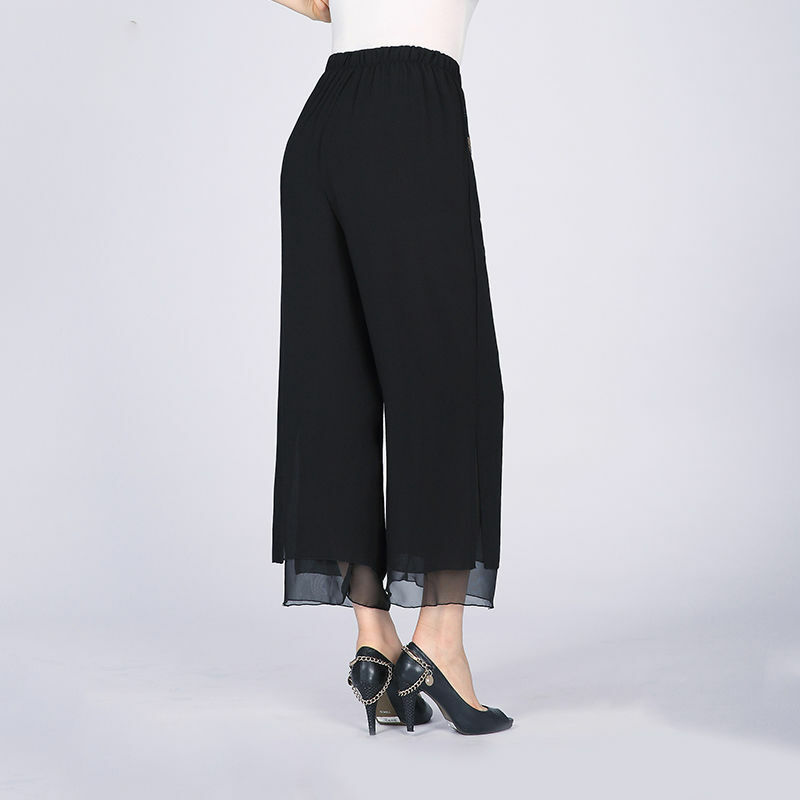 2024 New Summer Soft and Smooth Casual Loose Oversized High Waist Slimming Fashion Printed Chiffon Nine Split Wide Leg Pants