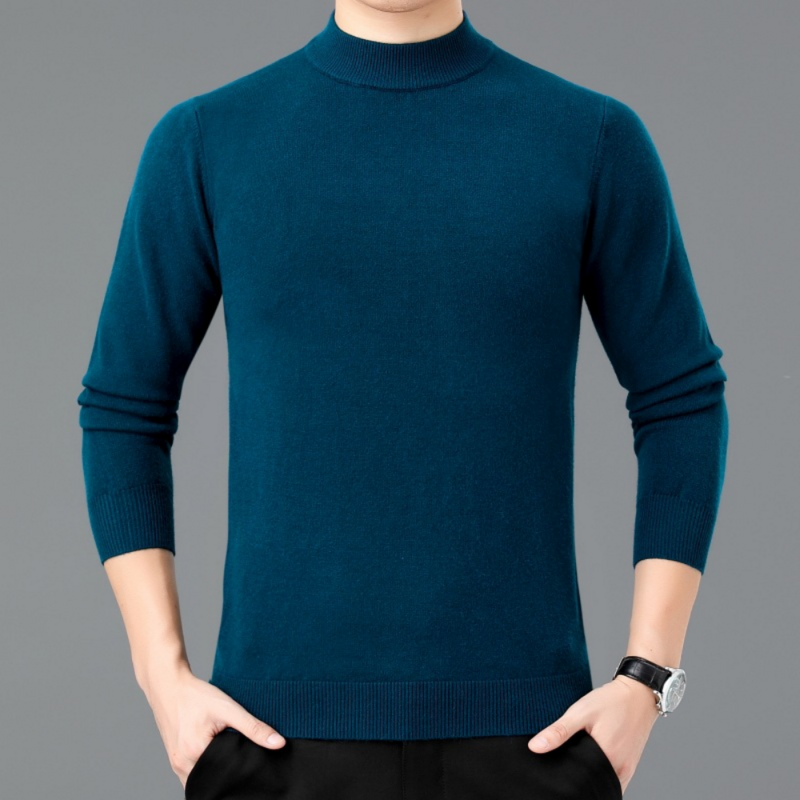 Sweater Musim Dingin Hangat Gaya Baru Kasual Lengan Panjang Kerah Setengah Tinggi Bottomed Sweater Rajut Pakaian Pria