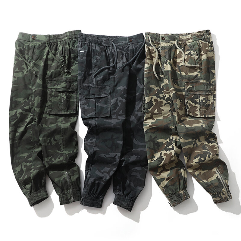 2023 Men Fashion Spring Retro Casual Tied Camouflage Cargo Pants Men Autumn Multi Pocket Water Stretch Sports Cargo Pants Men