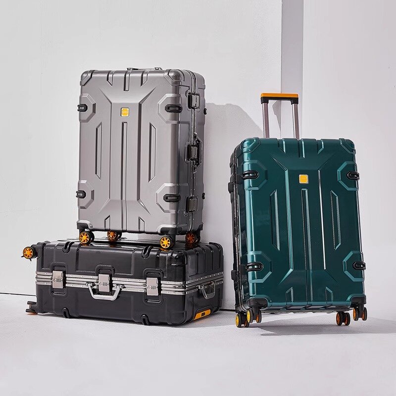 Rueda giratoria de equipaje gruesa para hombre, caja de bloqueo de viaje con marco de aluminio, a la moda y duradera, novedad de 2024