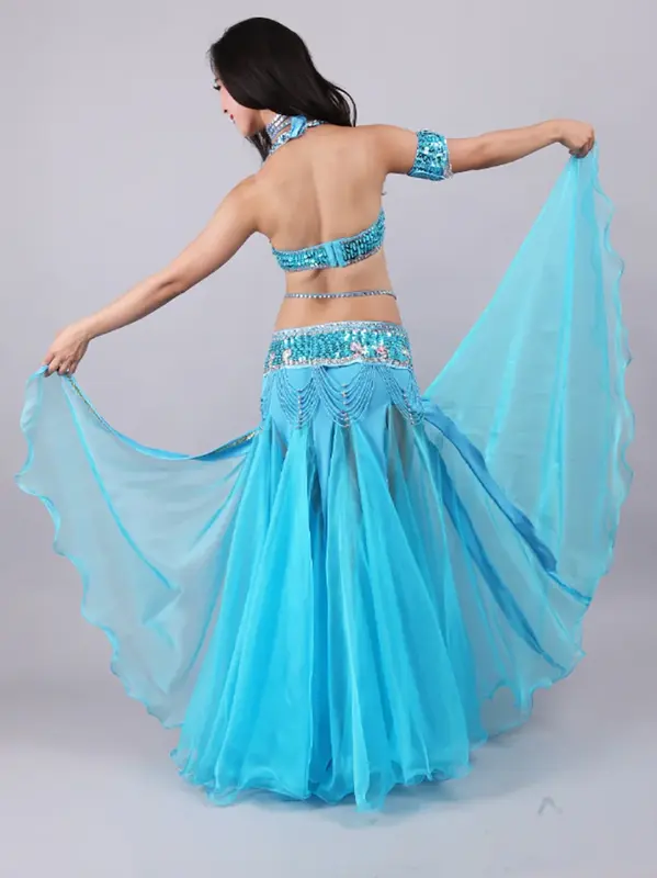 Pakaian dansa India wanita rok panjang tari perut gaun pesta kostum pertunjukan klub dewasa berlian payet manik-manik Set pakaian Rave
