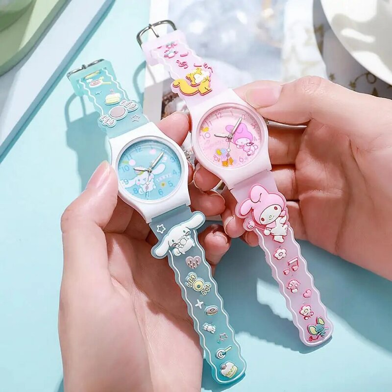 Sanrio-Reloj de pulsera con patrón 3D para niños, accesorio de cuarzo resistente al agua, con diseño de Hello Kitty, con correa de Gel de sílice y dibujos animados, regalo para niños