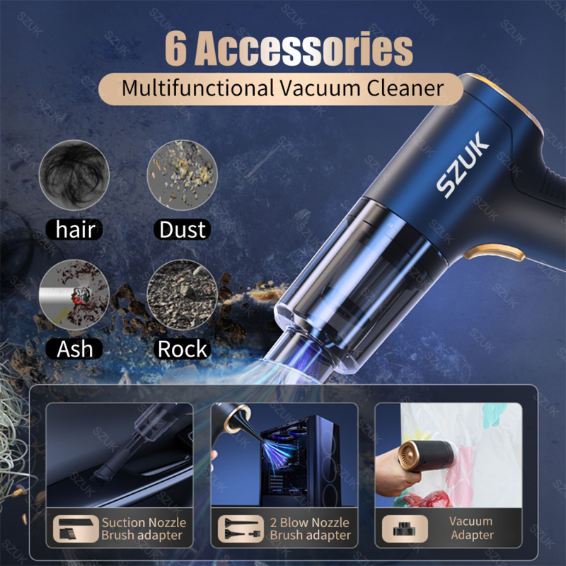 98000PA Car Vacuum Cleaner Mini Cleaning Machine Strong Suction USB Handheld for Car Home Appliance Portable Wireless Cleaner
