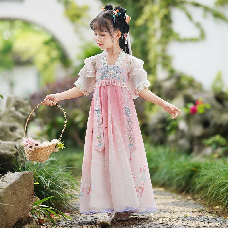 Vestido antigo hanfu chinês para crianças, fantasia de menina cosplay, roupa de verão, vestido de dança hanfu tradicional, 2023