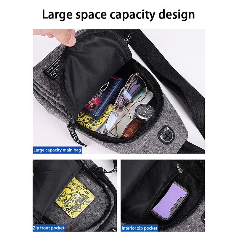 กระเป๋าถือผู้ชายสำหรับการเดินทางออกแบบกระเป๋าคาดหน้าอก USB กระเป๋าเอกสารสะพายพาดลำตัวกระเป๋าสะพายไหล่กันน้ำกระเป๋าแนวเฉียงกระเป๋าเป้สะพายหลังกีฬา