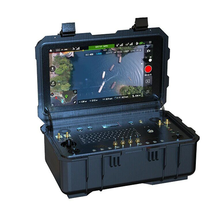 Drones de ala fija, pantalla de alto brillo, estación de tierra, sistema de transmisión de vídeo con doble operador y Relé de Control remoto