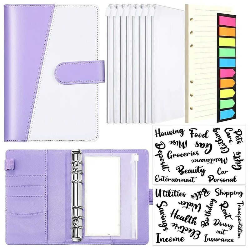 A6 PU Notebook Binder Budget Planner Organizer Letter Sticker Cash Budget Label Pocket fogli mobili carta Neon Page C