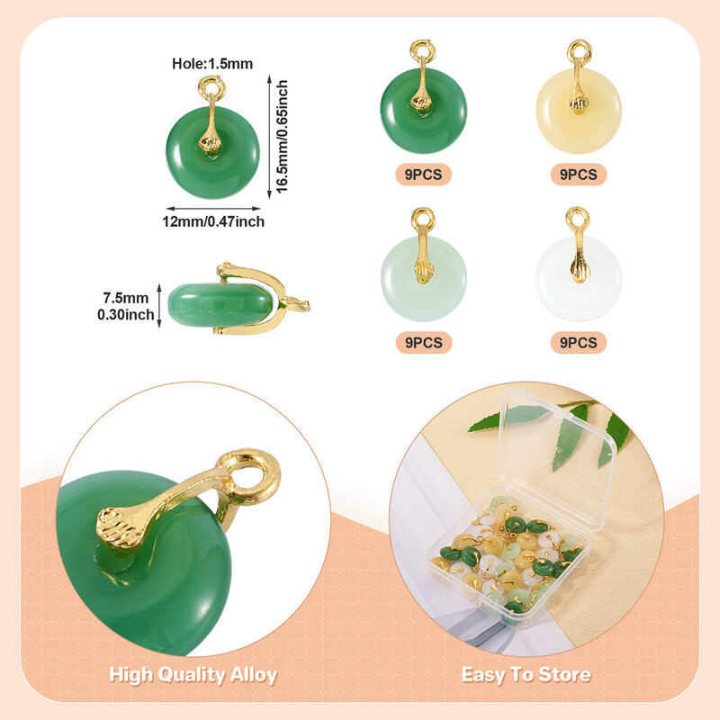 Liontin kaca donat warna campuran 36 buah dengan temuan Aloi untuk anting kalung perhiasan Aksesori DIY