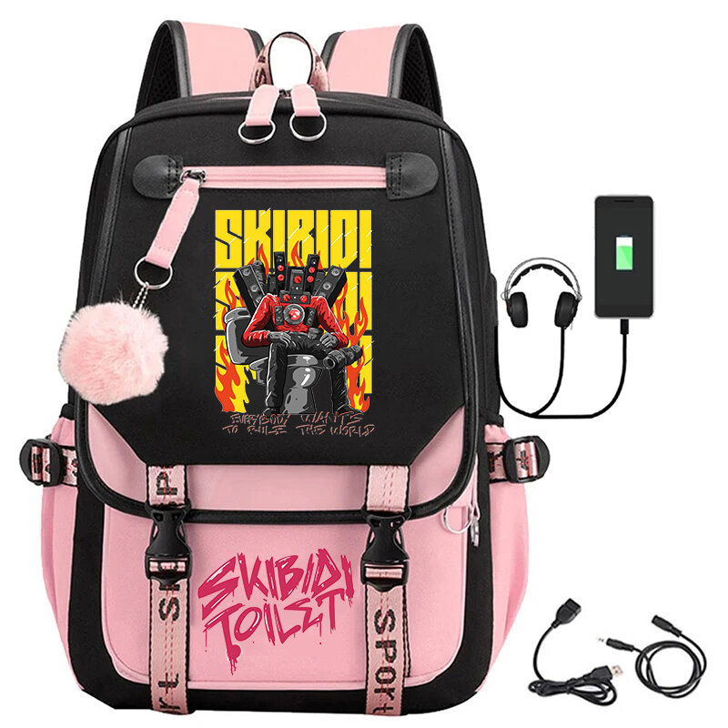 حقائب ظهر Skibidi مع شحن USB ، مكبرات صوت كرتون للفتيات المراهقات ، حقائب مدرسية ، حقيبة كمبيوتر محمول ، حقيبة كتب للطلاب ، الموضة
