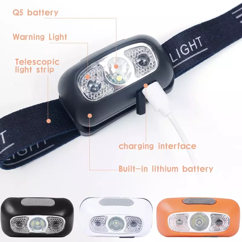 Farol portátil Mini LED, USB recarregável, sensor de movimento corporal, farol para acampamento ao ar livre, luz de pesca, tocha poderosa