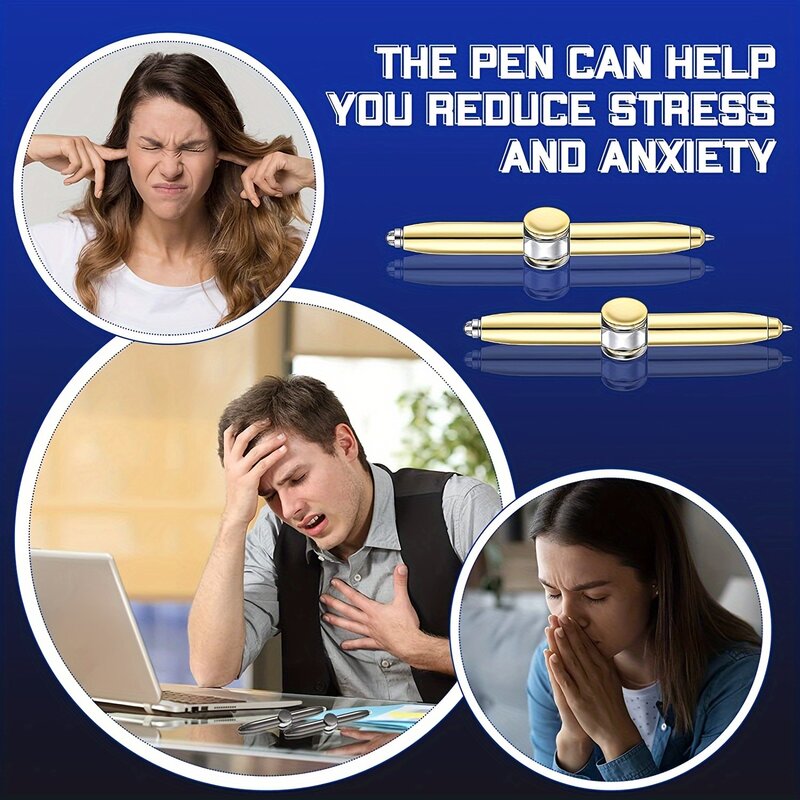 1Pc Roterende Pen Met Led Licht, Decompressie Balpen, Leuk Speelgoed Anti Stress Roestvrij Staal Fidget Spinner