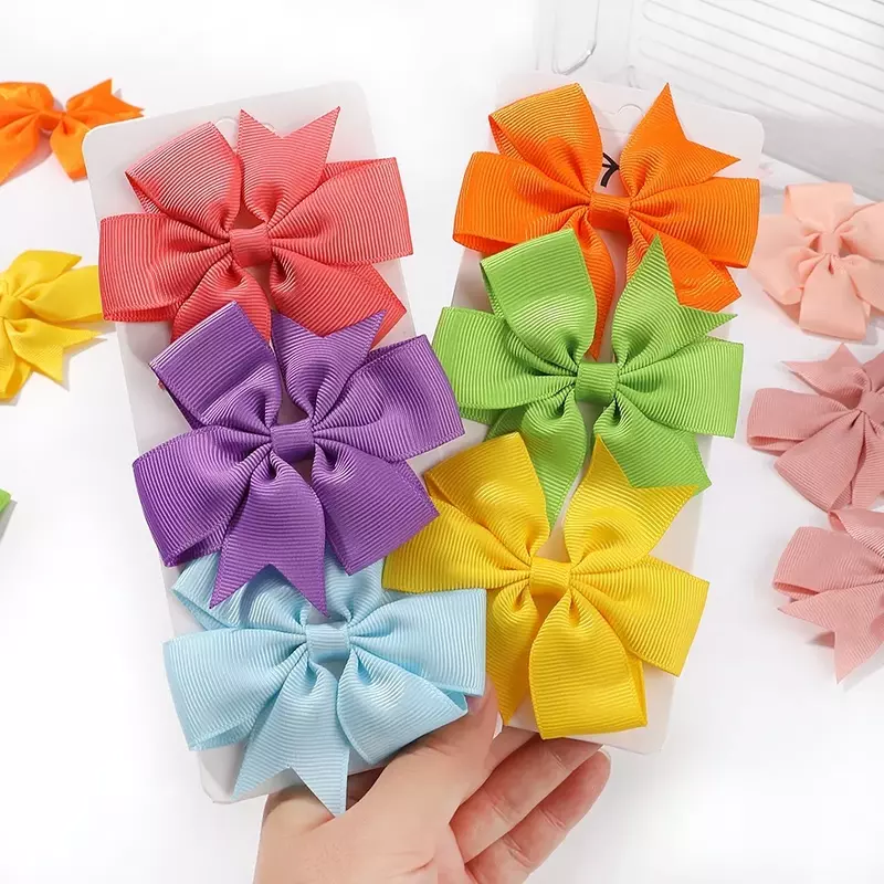 Wholesale 3'' Solid Ribbon Bowknot Hair Clips For Baby Girls Handmade Bows Hairpins Barrettes Headwear Kids Hair Accessories