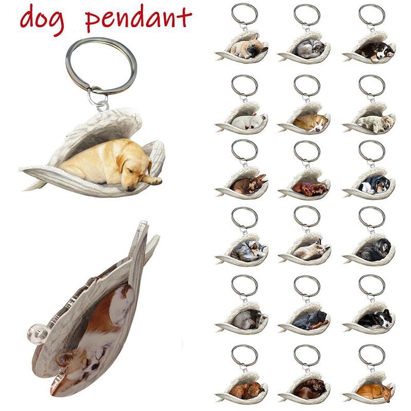Acrylic Cute Dog Sleeping Angel Key Chains Animal Keychain For Women Girls Female Holder Car Key Kids Gift DropShipping P8E1