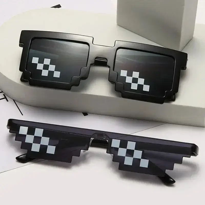 Kacamata mosaik lucu untuk pria wanita, kacamata hitam Retro Robot Gamer pesta keren
