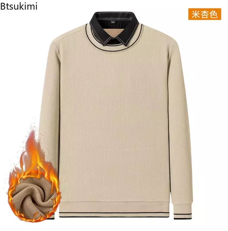 Neue 2024 Herren Luxus Samt verdickt Strick pullover Herbst Winter gefälschte zweiteilige warme Sweatshirt Business Casual Herren Pullover