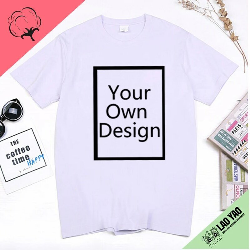 Please contact customer service first - Customized casual T-shirt 100% cotton DIY Your Like photo or logo men's and women's top
