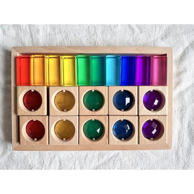 Holz Montessori Spielzeug sehen durch Blöcke gemischte Acryl Edelsteine für Kinder offenes Spiel