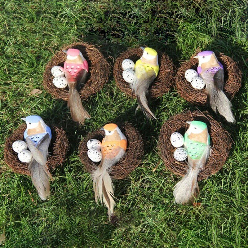 Ensemble de nid d'oiseau en plumes artificielles, artisanat Vintage fait à la main, fournitures de fête pour la maison, accessoires de jardin, décoration de pâques, 4 pièces/ensemble