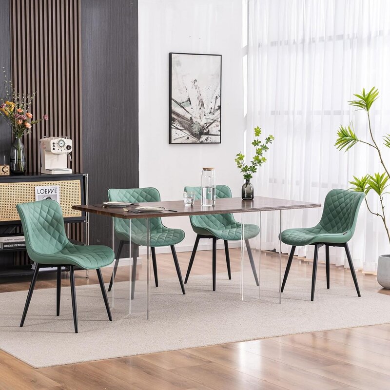 Sedie da caffè verde chiaro Set di 2 sedie da caffè per ospiti con accento imbottito in pelle PU moderna di metà secolo con schienale in metallo