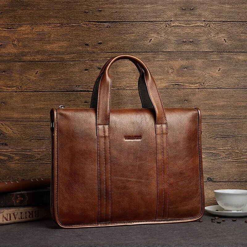WILLIAMPOLO Men Briefcase Bags Business Leather Bag Multifunctional Shoulder Messenger Bags Work Handbag 14 Inch Laptop Bag