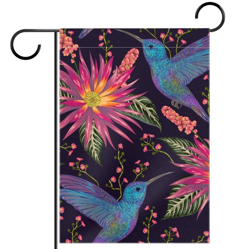 Watercolor Hummingbird Garden Flag Birds Colorful Flowers Yard Small Flag Tropical Plants Floral Double Sided House Outdoor Flag