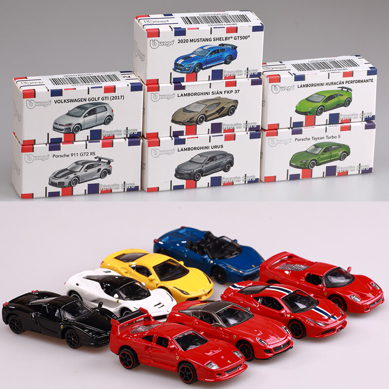Модель автомобиля Bburago 1/64 Ferrari Golf Porsche Bugatti из сплава, литой и игрушечный автомобиль, карманное украшение автомобиля, детские игрушки, подарки для мальчиков