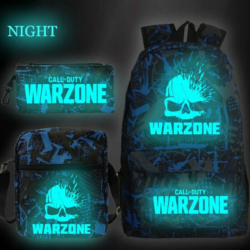 3 szt. Zestaw Call Of Duty Warzone plecak fluorescencyjny przyczynowy tornister na ramię piórnik torby szkolne na laptopy dla nastoletnich chłopców