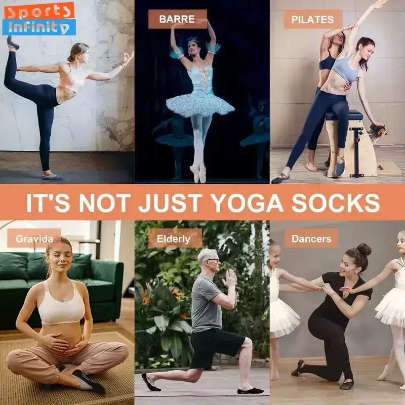 EU35-42 Women Pilates Socks Silicone Anti Slip Yoga Socks Grips & Straps Bandage Cotton Indoor Ballet Dance Sports Fitness Socks