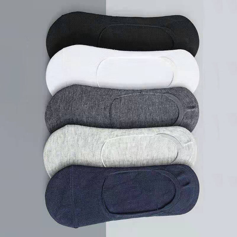5 Pairs Summer Men's Solid Color Boat Socks High-quality Silicone Non Falling Invisible Thin Breathable Comfortable Cotton Socks