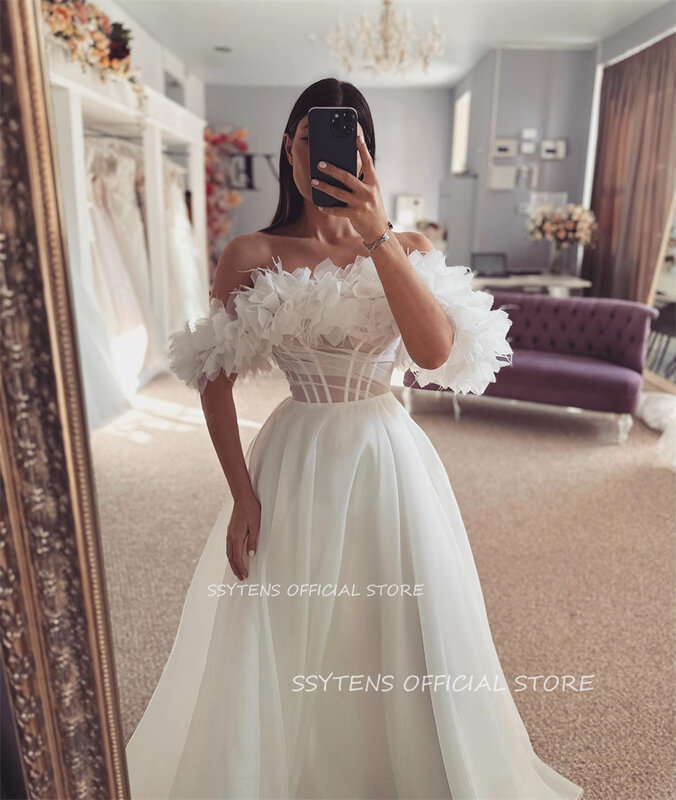 Bohemian Off Shoulder Wedding Dresses Organza 3D Pleats Bridal Gowns Long A Line Vestidos De Novia Bride Dress For Women 2024